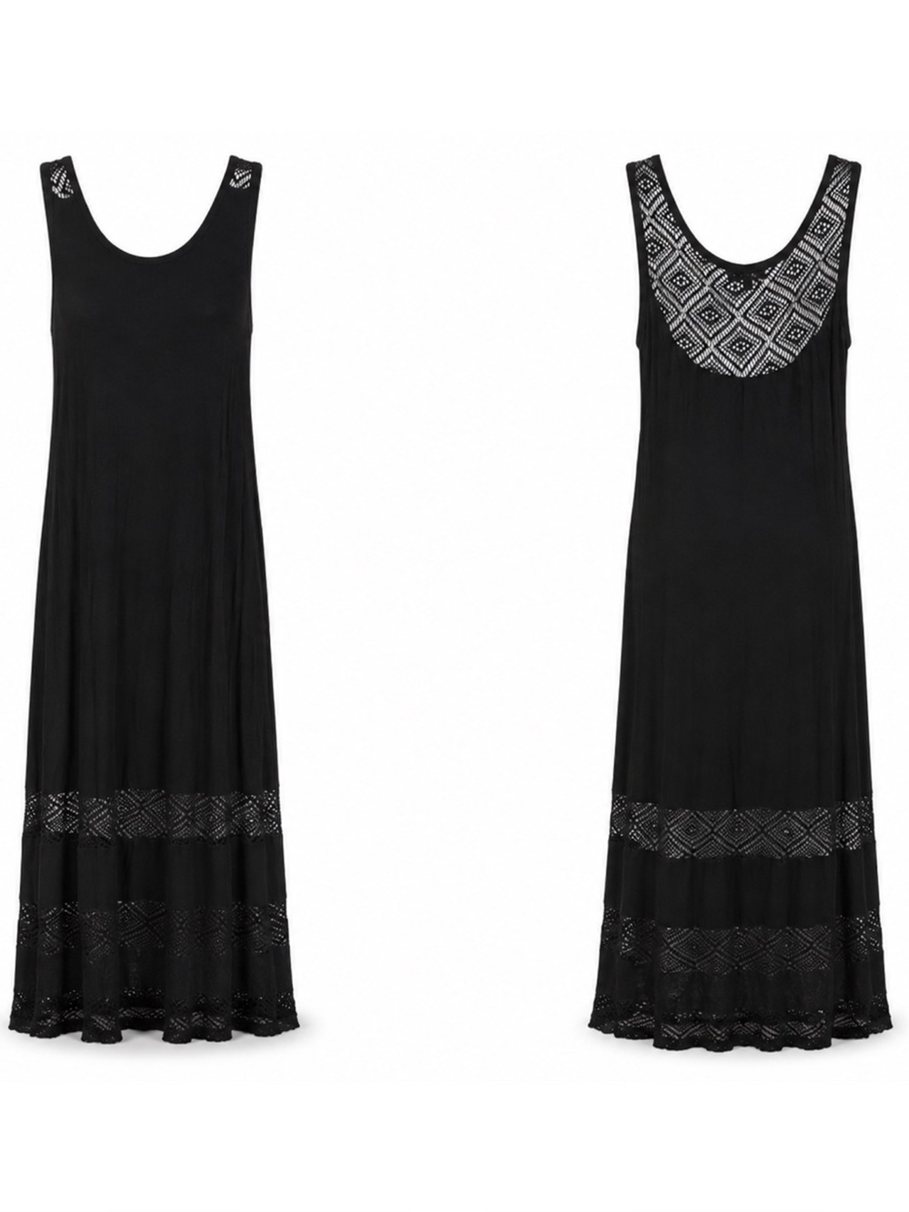 NWT Spense Black Crochet Lace Tiered Maxi Dress Womens Size L